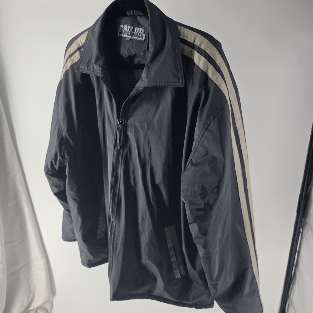 Sailor Vintage 90s Y2k Stripe PVC Puffer Winter Zip Jacket Windbreaker Blue XL